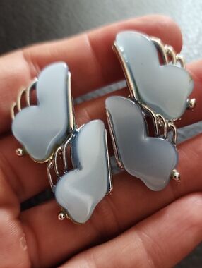 VTG Leru Silver-Tone Pale Blue Clip Earrings - Women Jewelry
